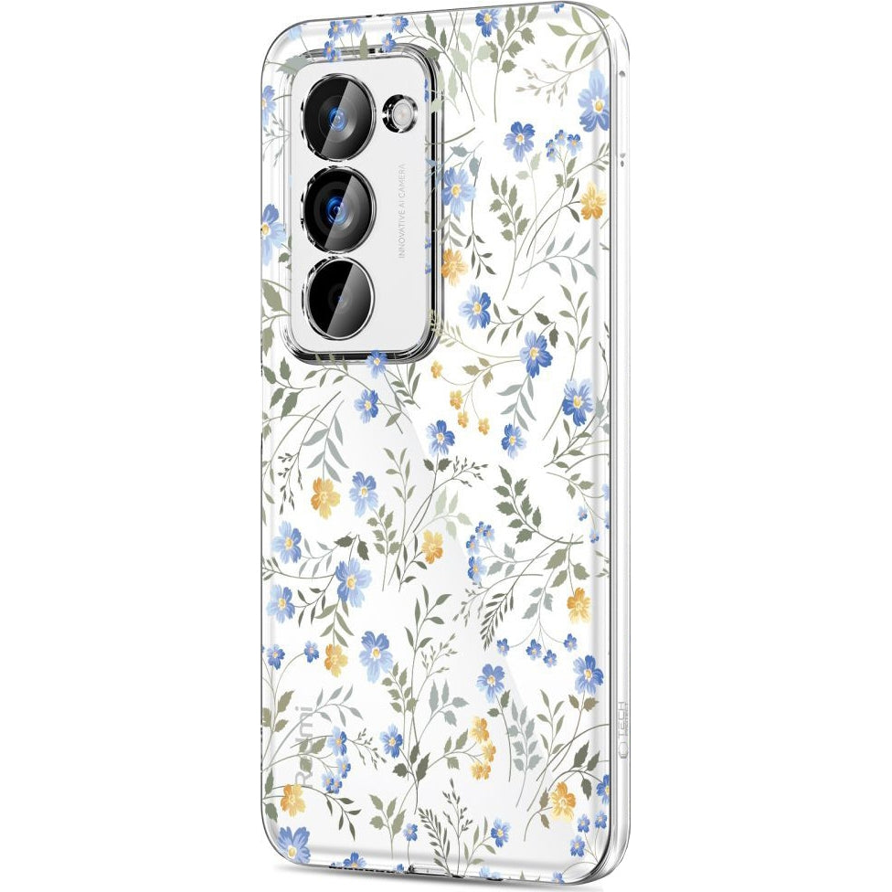 Handyhülle für Xiaomi Redmi 15 5G / 4G, Tech-Protect Flexair, Transparent mit Blumenmuster