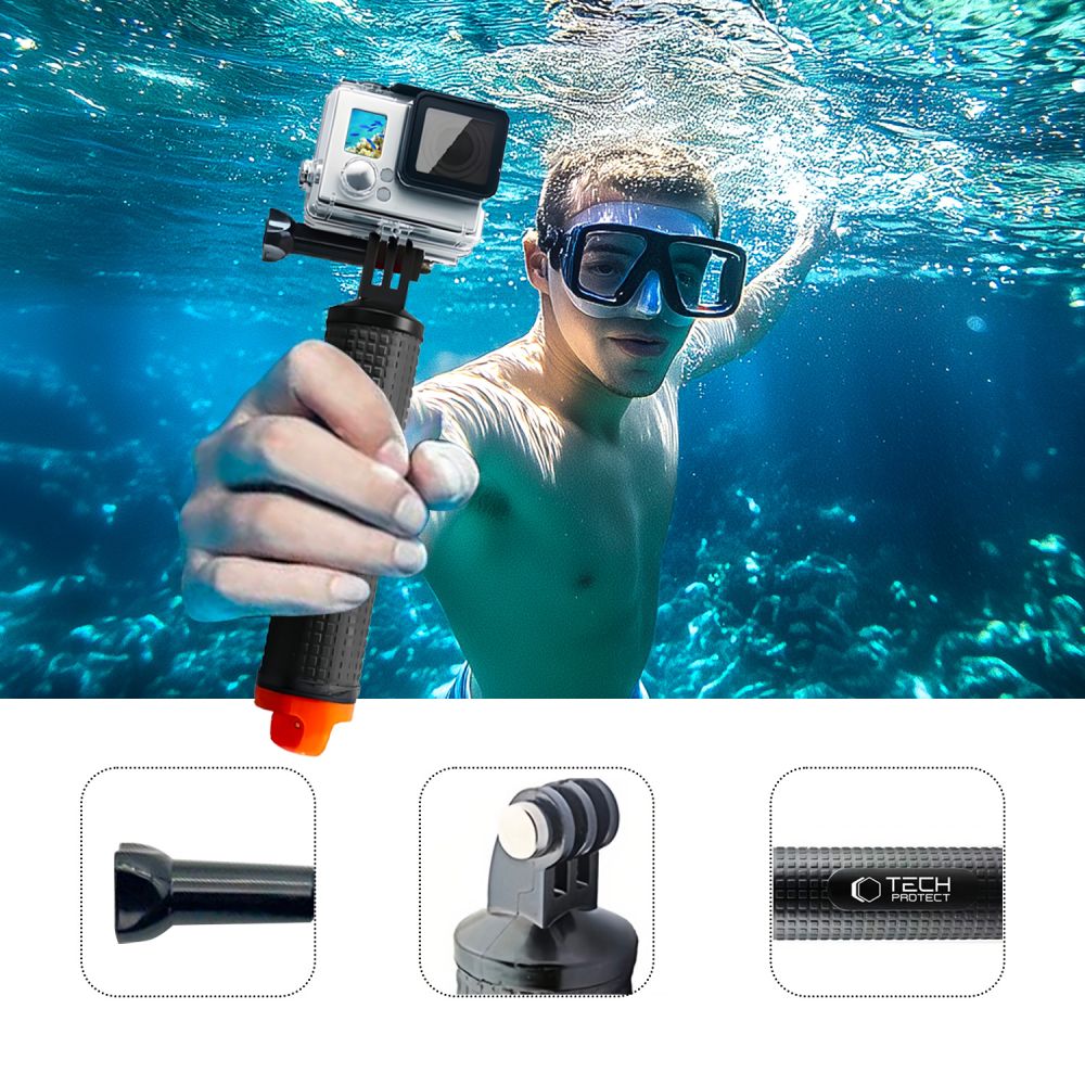 Halterung, Griff für GoPro, DJI, Tech-Protect GA100 Float Hand Grip, Schwarz