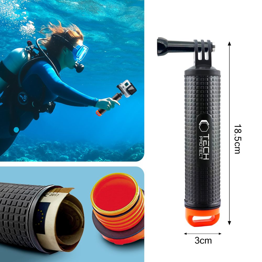 Halterung, Griff für GoPro, DJI, Tech-Protect GA100 Float Hand Grip, Schwarz