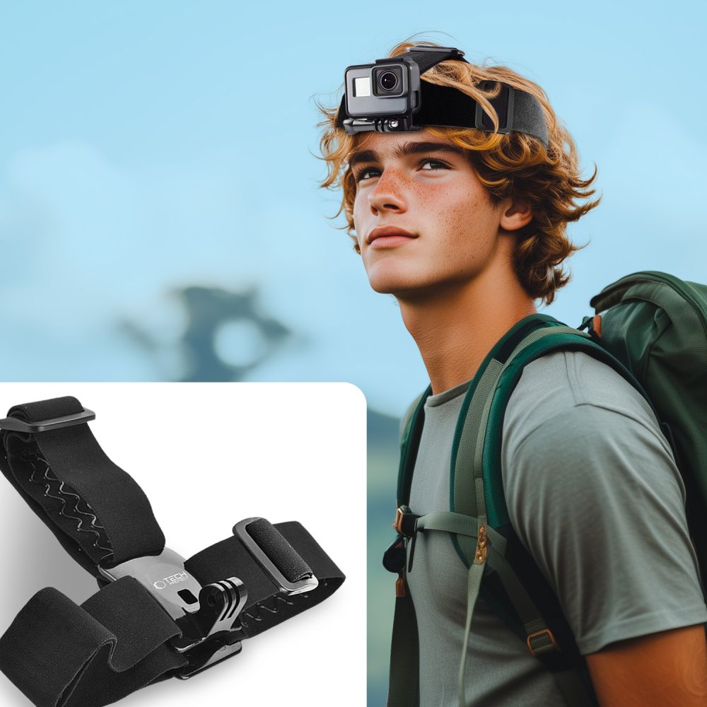 Halterung, Kopfband für GoPro, DJI, Tech-Protect GA100 Head Mount, Schwarz