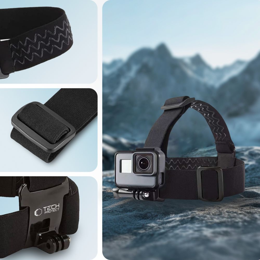 Halterung, Kopfband für GoPro, DJI, Tech-Protect GA100 Head Mount, Schwarz