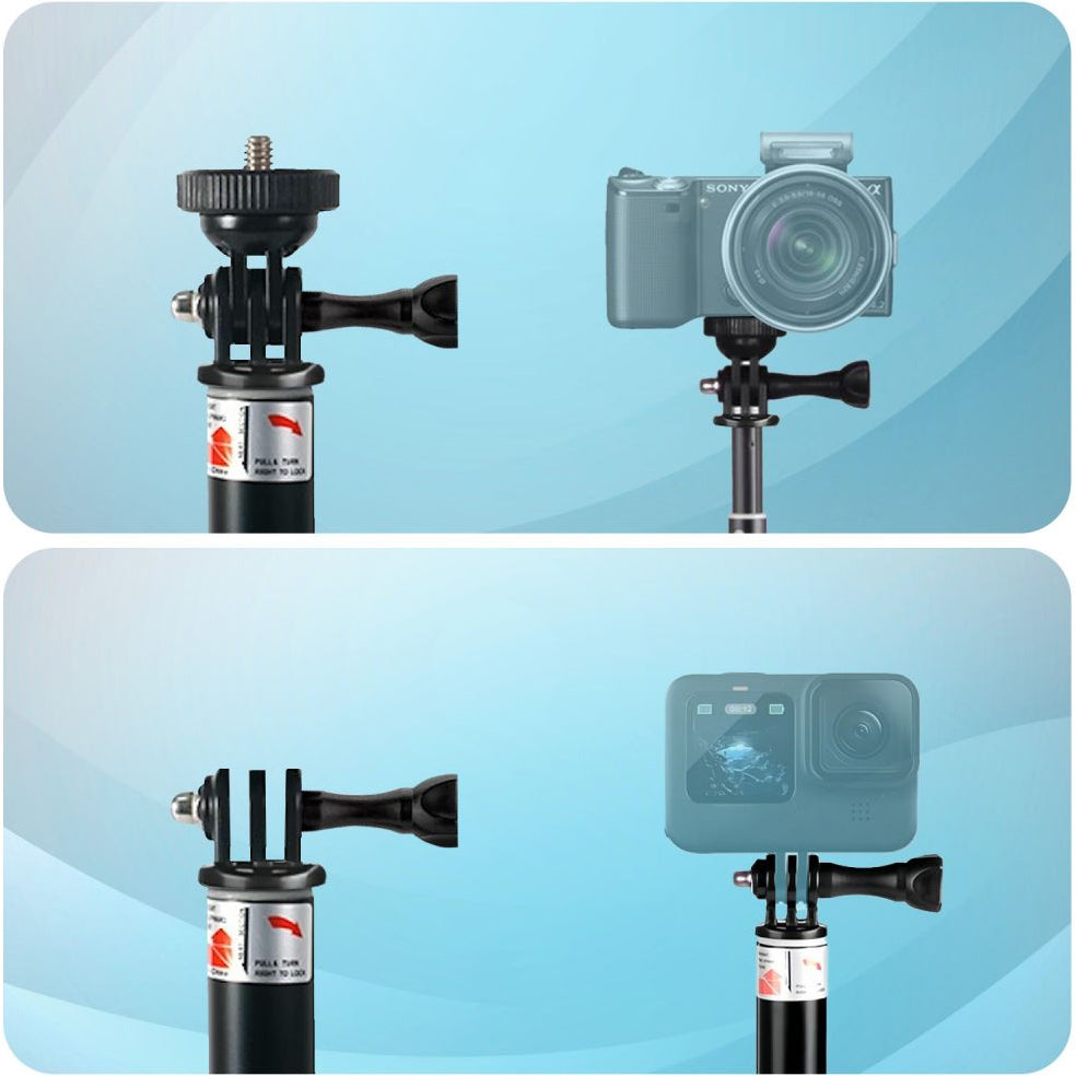 Selfie-Stick und Halterung für GoPro, DJI Black und andere Kameras mit 1/4" Gewinde, Tech-Protect GA100, Schwarz