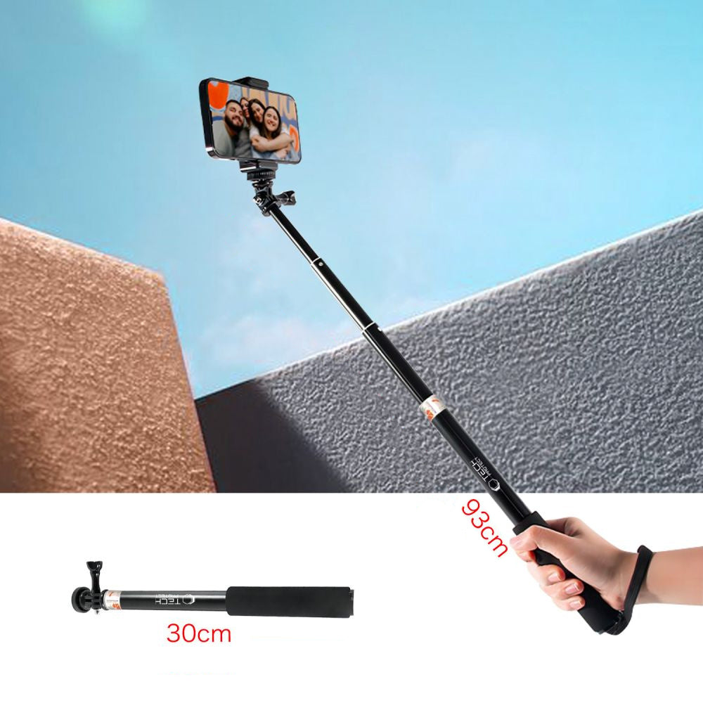 Selfie-Stick und Halterung für GoPro, DJI Black und andere Kameras mit 1/4" Gewinde, Tech-Protect GA100, Schwarz