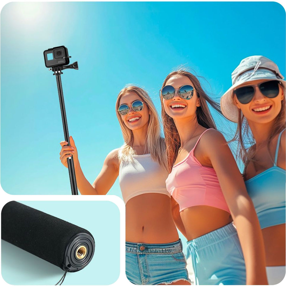 Selfie-Stick und Halterung für GoPro, DJI Black und andere Kameras mit 1/4" Gewinde, Tech-Protect GA100, Schwarz