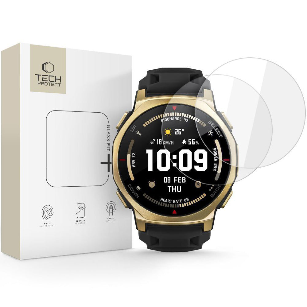 Gehärtetes Glas für Amazfit T-Rex 3 Pro 44 mm, Tech-Protect Glass Fit Plus, 2 Stück