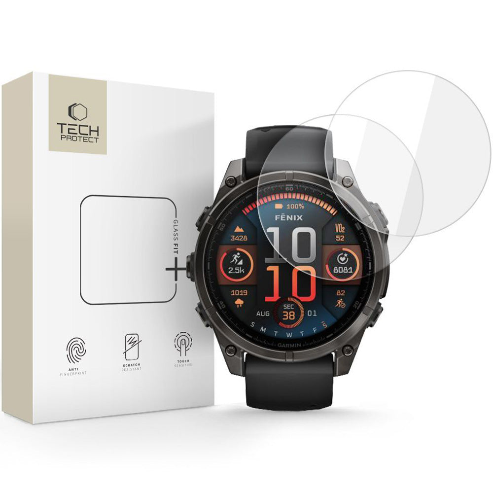 Gehärtetes Glas für Garmin Fenix 8 47 mm, Tech-Protect Glass Fit Plus, 2 Stück