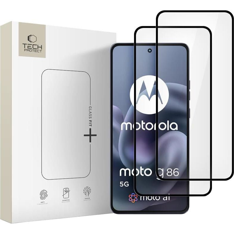 Gehärtetes Glas für Motorola Moto G86 5G / G86 Power 5G, Tech-Protect Glass Fit Plus, 2 Stück, Schwarzer Rahmen