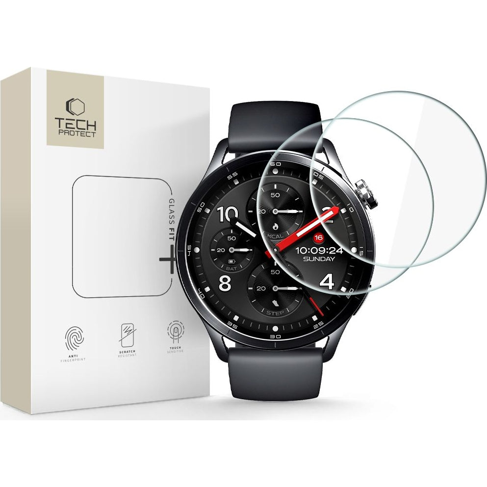 Gehärtetes Glas für Xiaomi Watch S5, Tech-Protect Glass Fit Plus, 2 Stück