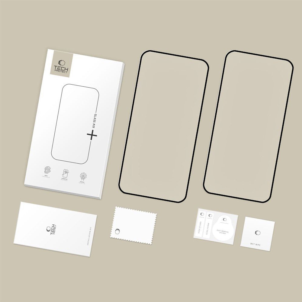 Gehärtetes Glas für Motorola Moto G77 5G / Moto G67 5G, Tech-Protect Glass Fit Plus, 2 Stück, Schwarzer Rahmen