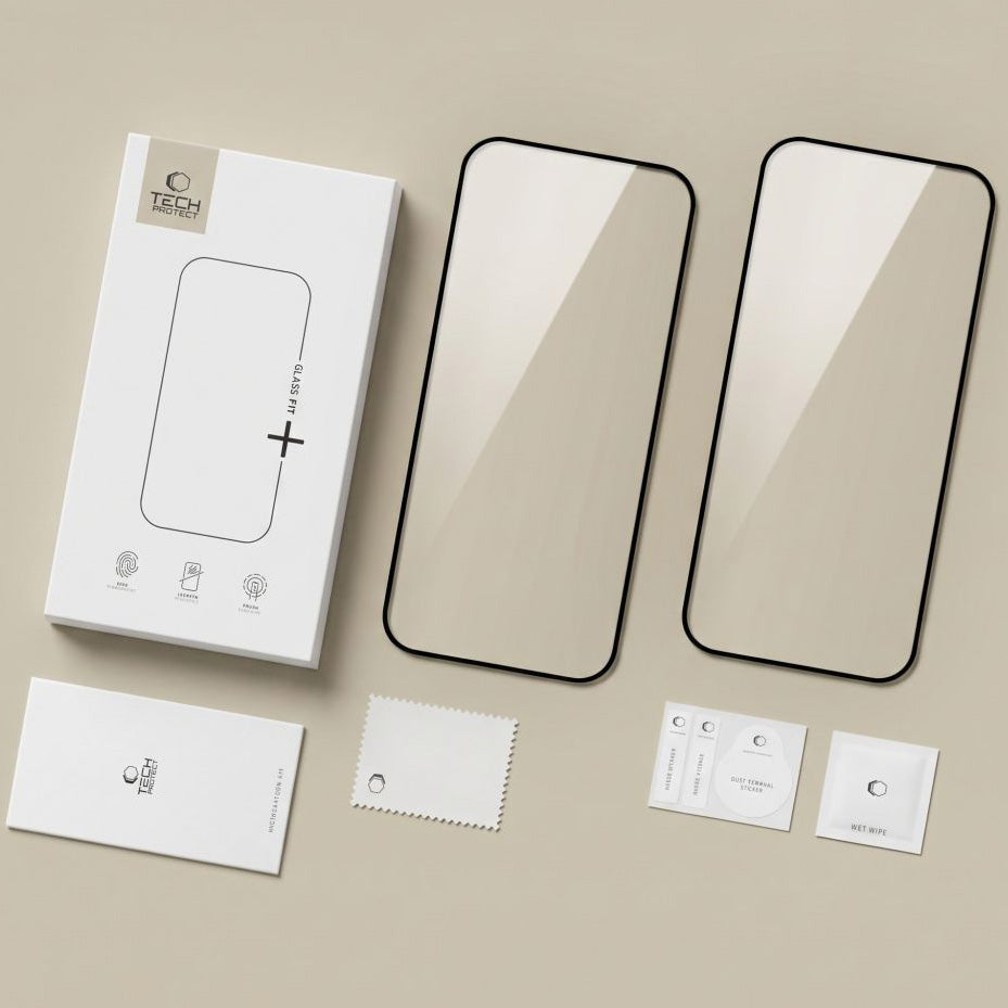 Gehärtetes Glas für Xiaomi Redmi 17 4G / 5G, Tech-Protect Glass Fit Plus, 2 Stück, Schwarzer Rahmen