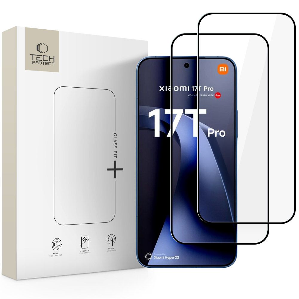 Gehärtetes Glas für Xiaomi 17T Pro, Tech-Protect Glass Fit Plus, 2 Stück, Schwarzer Rahmen