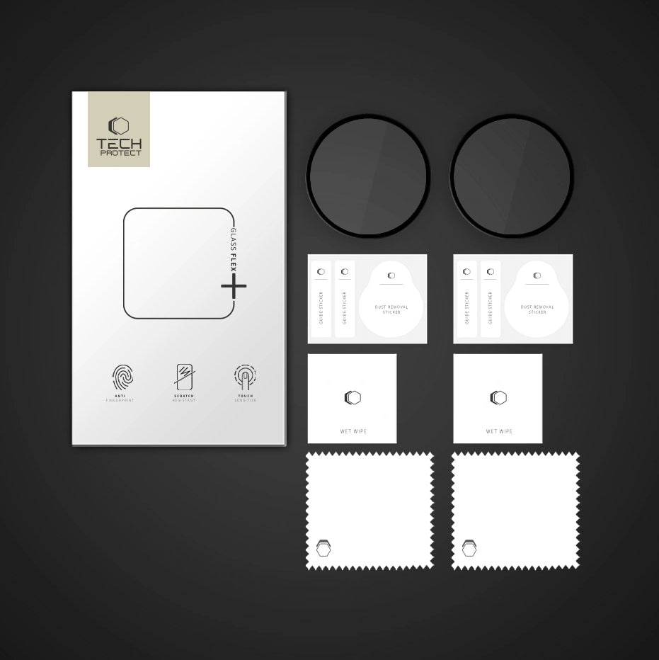 Hybridglas für Garmin Forerunner 165, 2 Stück, Tech-Protect Glass Flex Plus, Transparent mit Schwarzem Rand