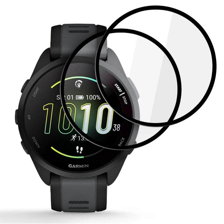 Hybridglas für Garmin Forerunner 165, 2 Stück, Tech-Protect Glass Flex Plus, Transparent mit Schwarzem Rand