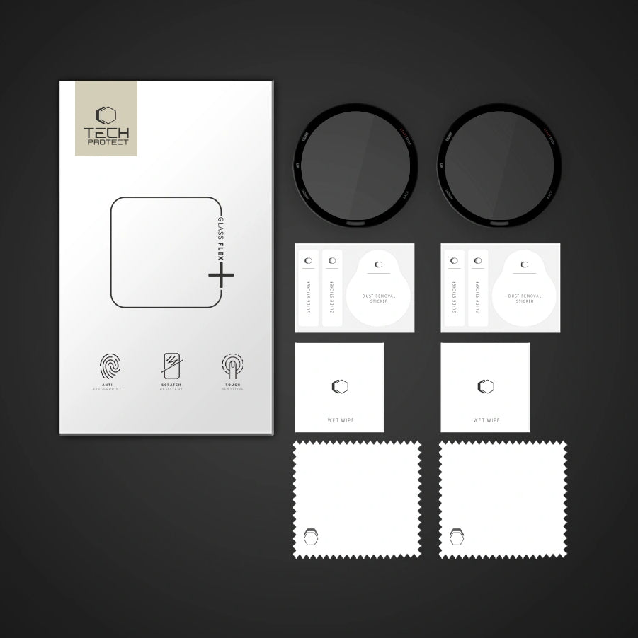 Hybridglas für Garmin Forerunner 255 / 255 Music, 2 Stück, Tech-Protect Glass Flex Plus, Transparent mit Schwarzem Rand