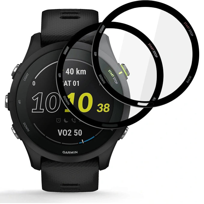 Hybridglas für Garmin Forerunner 255 / 255 Music, 2 Stück, Tech-Protect Glass Flex Plus, Transparent mit Schwarzem Rand