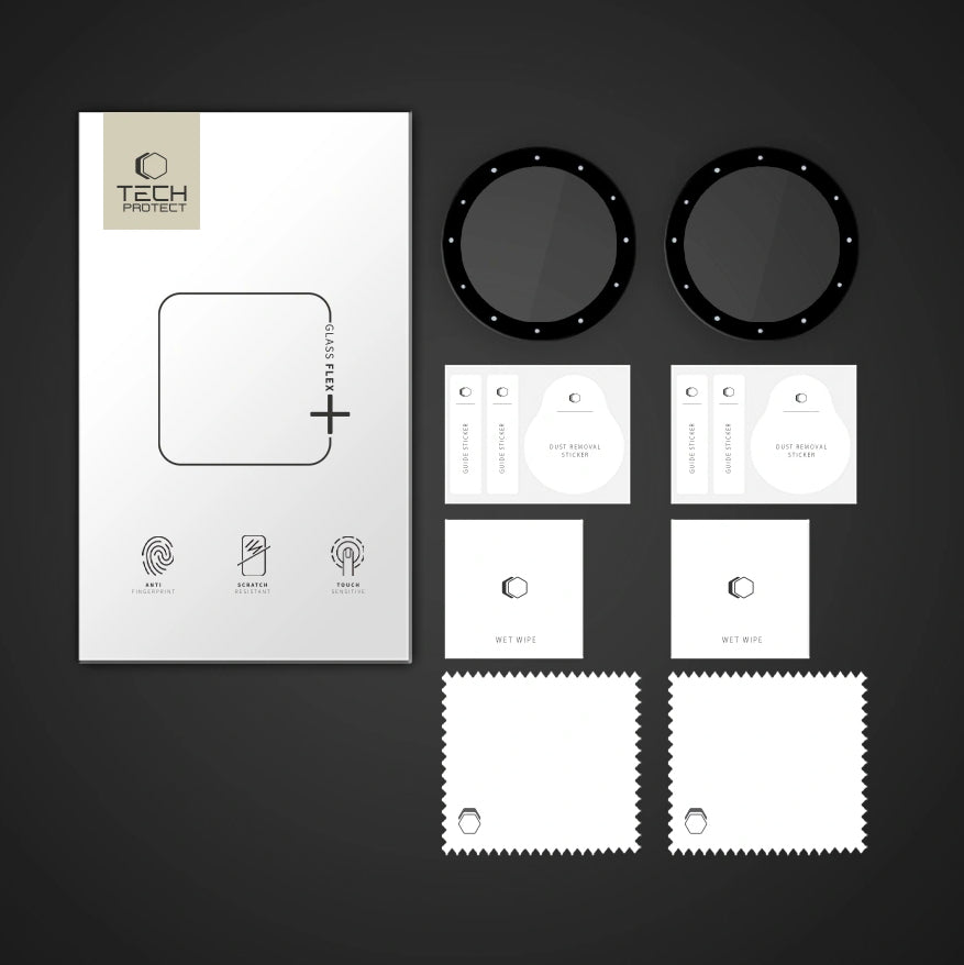 Hybridglas für Garmin Venu 3s, 2 Stück, Tech-Protect Glass Flex Plus, Transparent mit Schwarzem Rand