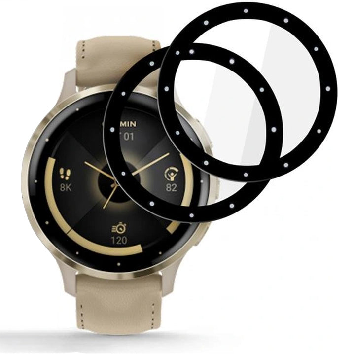 Hybridglas für Garmin Venu 3s, 2 Stück, Tech-Protect Glass Flex Plus, Transparent mit Schwarzem Rand