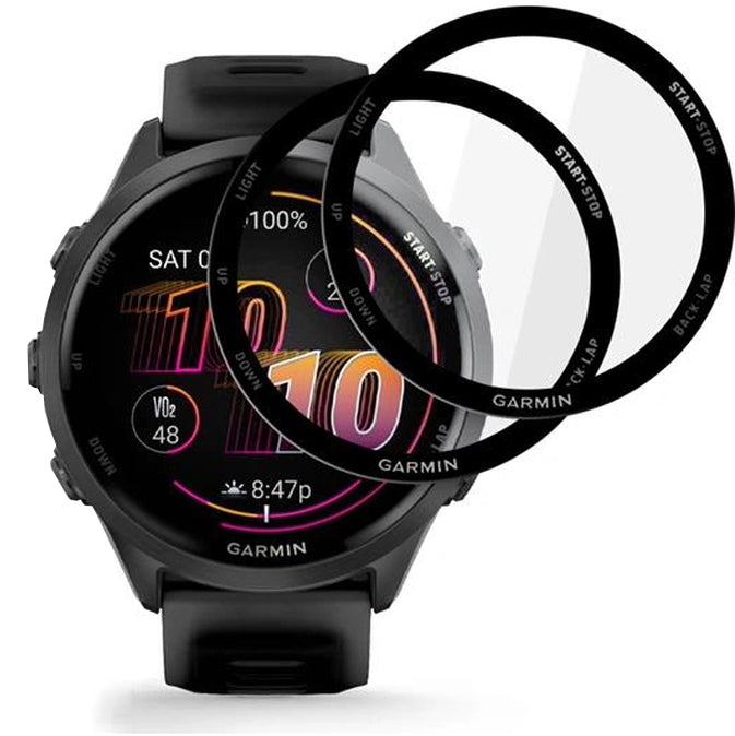 Hybridglas für Garmin Forerunner 970 / 570 47mm, 2 Stück, Tech-Protect Glass Flex Plus, Transparent mit Schwarzem Rand