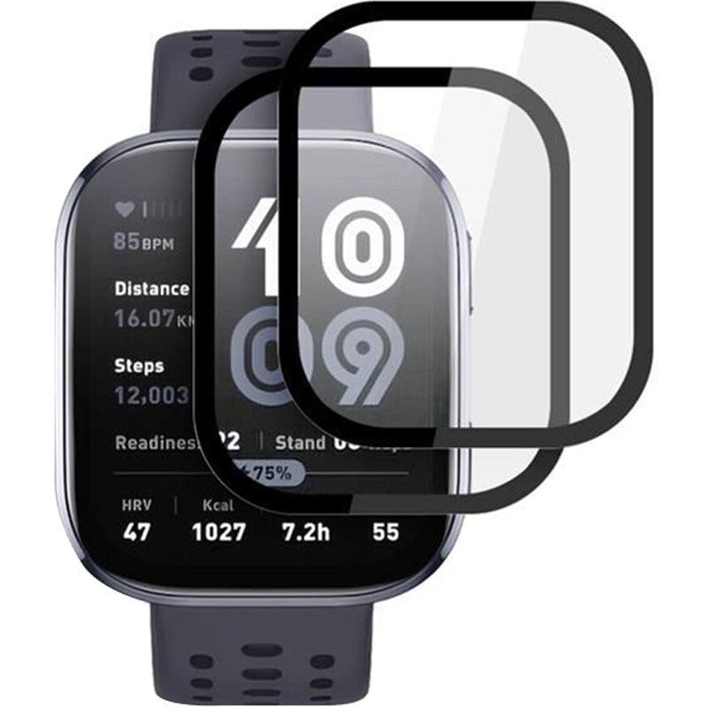 Hybridglas für Amazfit Bip 6, 2 Stück, Tech-Protect Glass Flex Plus, Transparent mit Schwarzem Rand