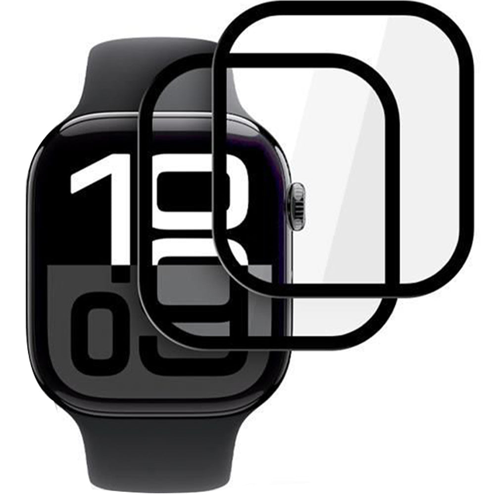 Hybridglas für Apple Watch 11 / 10 (46 mm), 2 Stück, Tech-Protect Glass Flex Plus, Transparent mit Schwarzem Rand