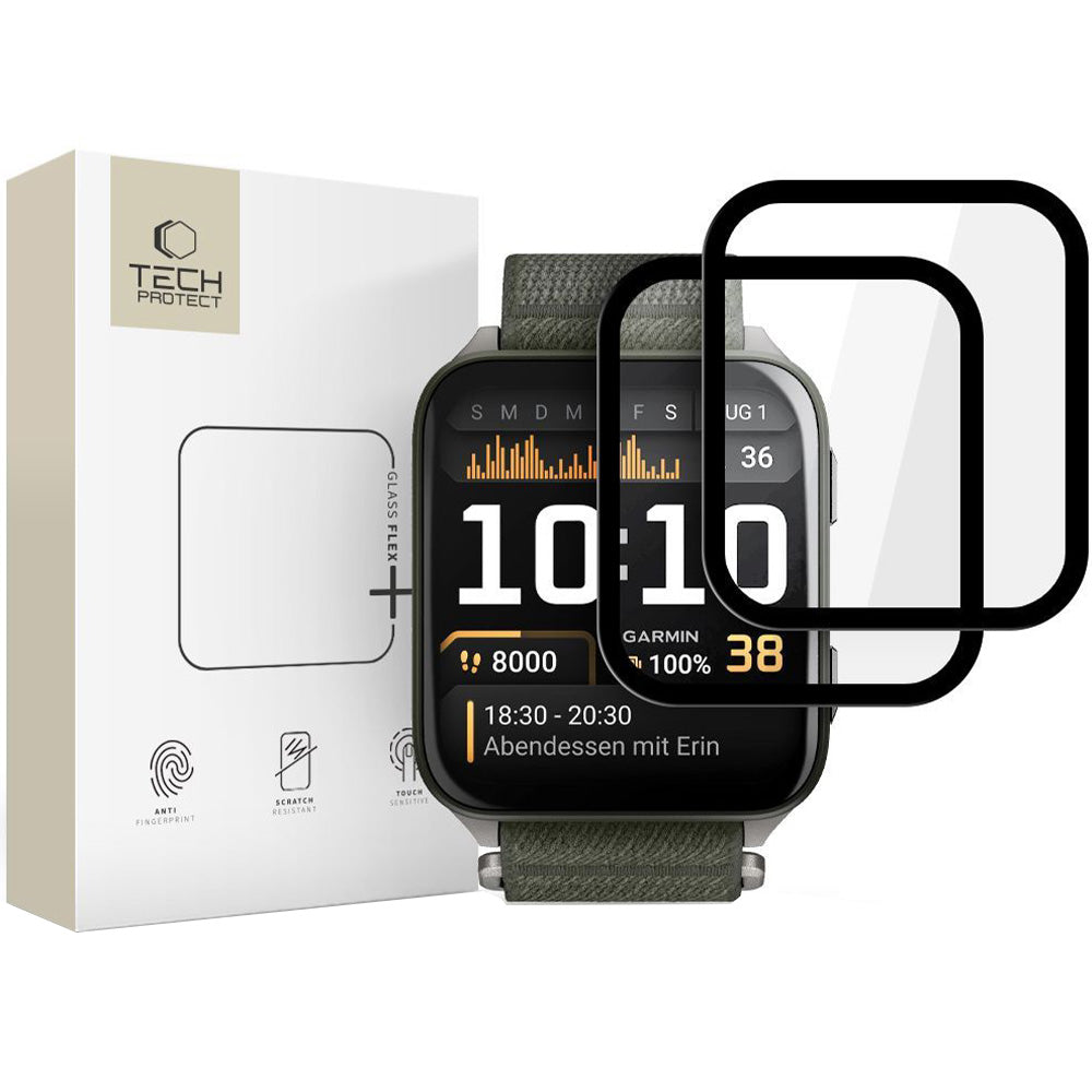 Hybridglas für Garmin Venu X1, 2 Stück, Tech-Protect Glass Flex Plus, Transparent mit Schwarzem Rand