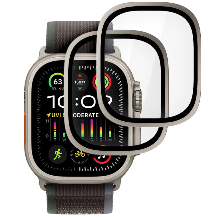 Gehärtetes Glas für Apple Watch Ultra 3/2/1 49mm, 2 Stück, Tech-Protect Glass Ring, Titanium
