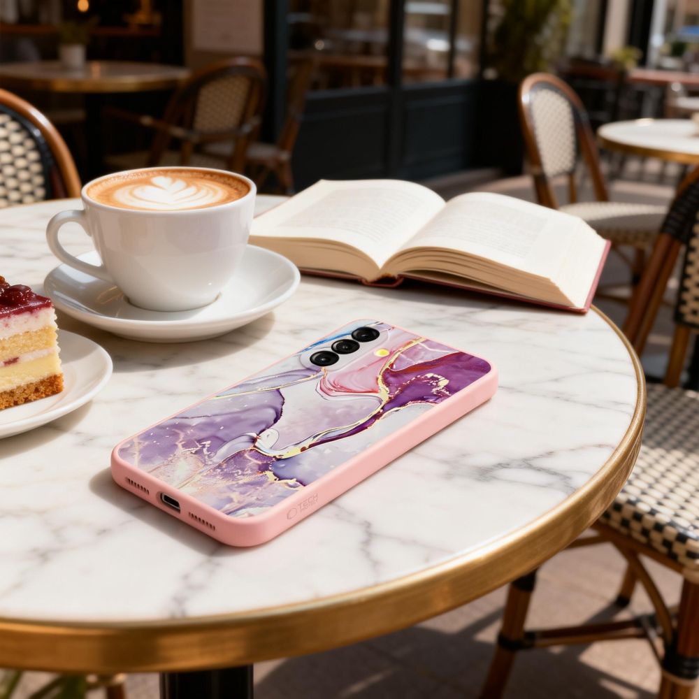Handyhülle für Galaxy A27 5G, Tech-Protect Icon, Rosa mit Marmormuster