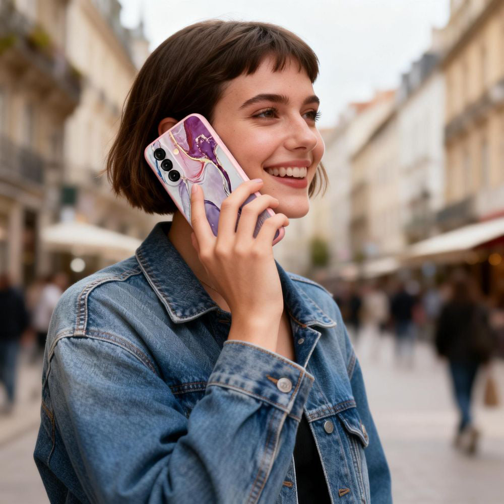 Handyhülle für Galaxy A37 5G, Tech-Protect Icon, Rosa mit Marmormuster