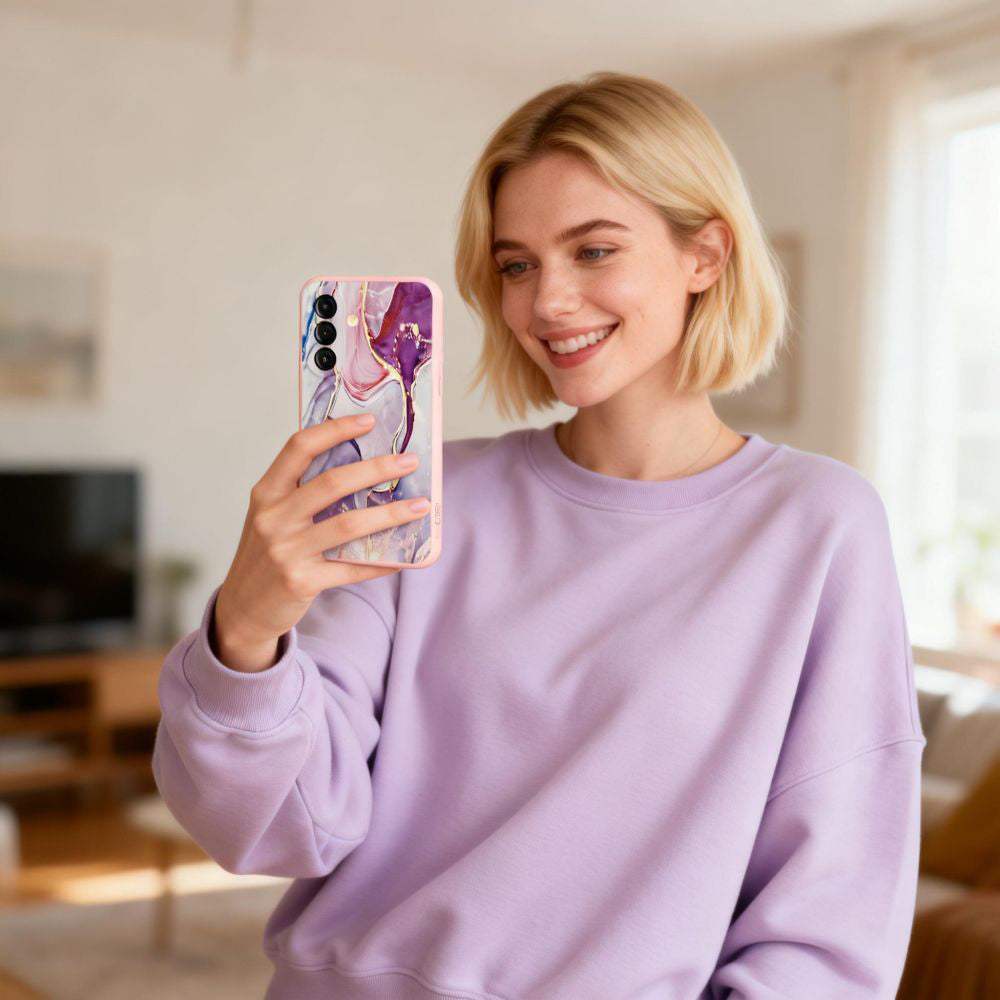 Handyhülle für Galaxy A57 5G, Tech-Protect Icon, Rosa mit Marmormuster