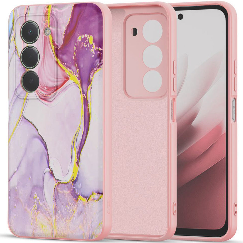 Handyhülle für Xiaomi Redmi 15 4G / 5G, Tech-Protect Icon, Rosa mit Marmormuster