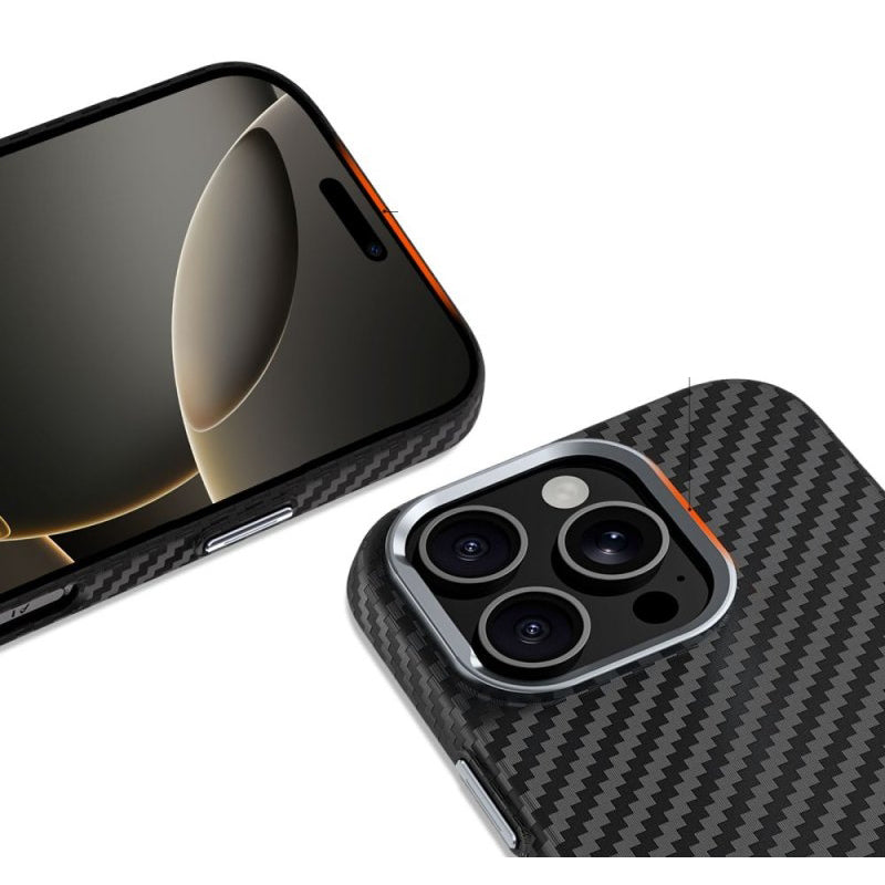 Handyhülle für iPhone 16 Pro, Tech-Protect Ion Carbon MagSafe, Schwarz mit Kohlefaser