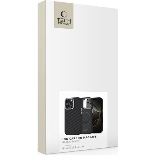 Handyhülle für iPhone 16 Pro Max, Tech-Protect Ion Carbon MagSafe, Schwarz mit Kohlefaser