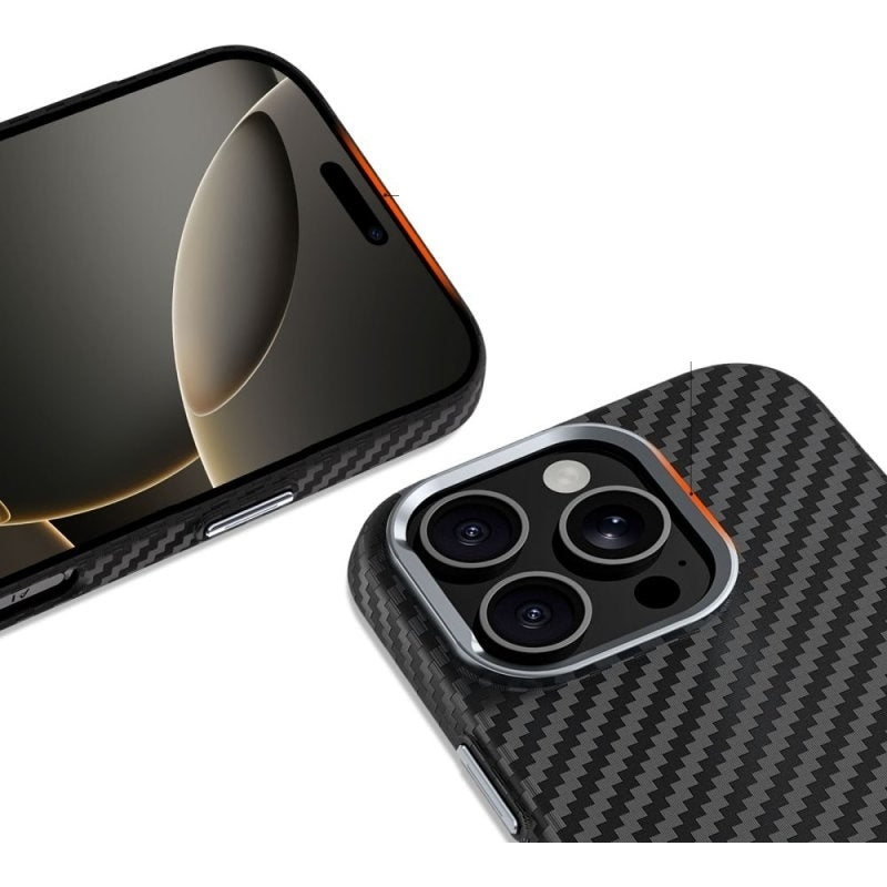 Handyhülle für iPhone 16 Pro Max, Tech-Protect Ion Carbon MagSafe, Schwarz mit Kohlefaser