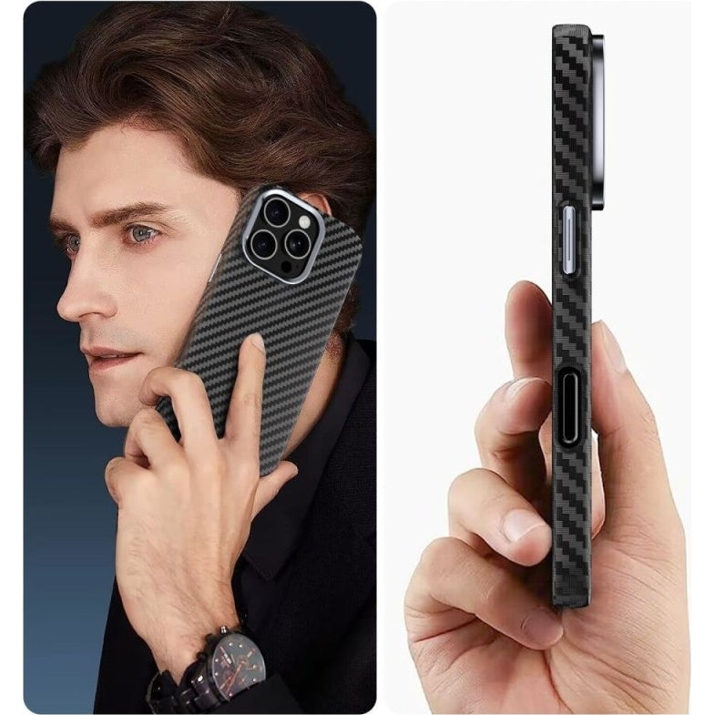 Handyhülle für iPhone 16 Pro Max, Tech-Protect Ion Carbon MagSafe, Schwarz mit Kohlefaser