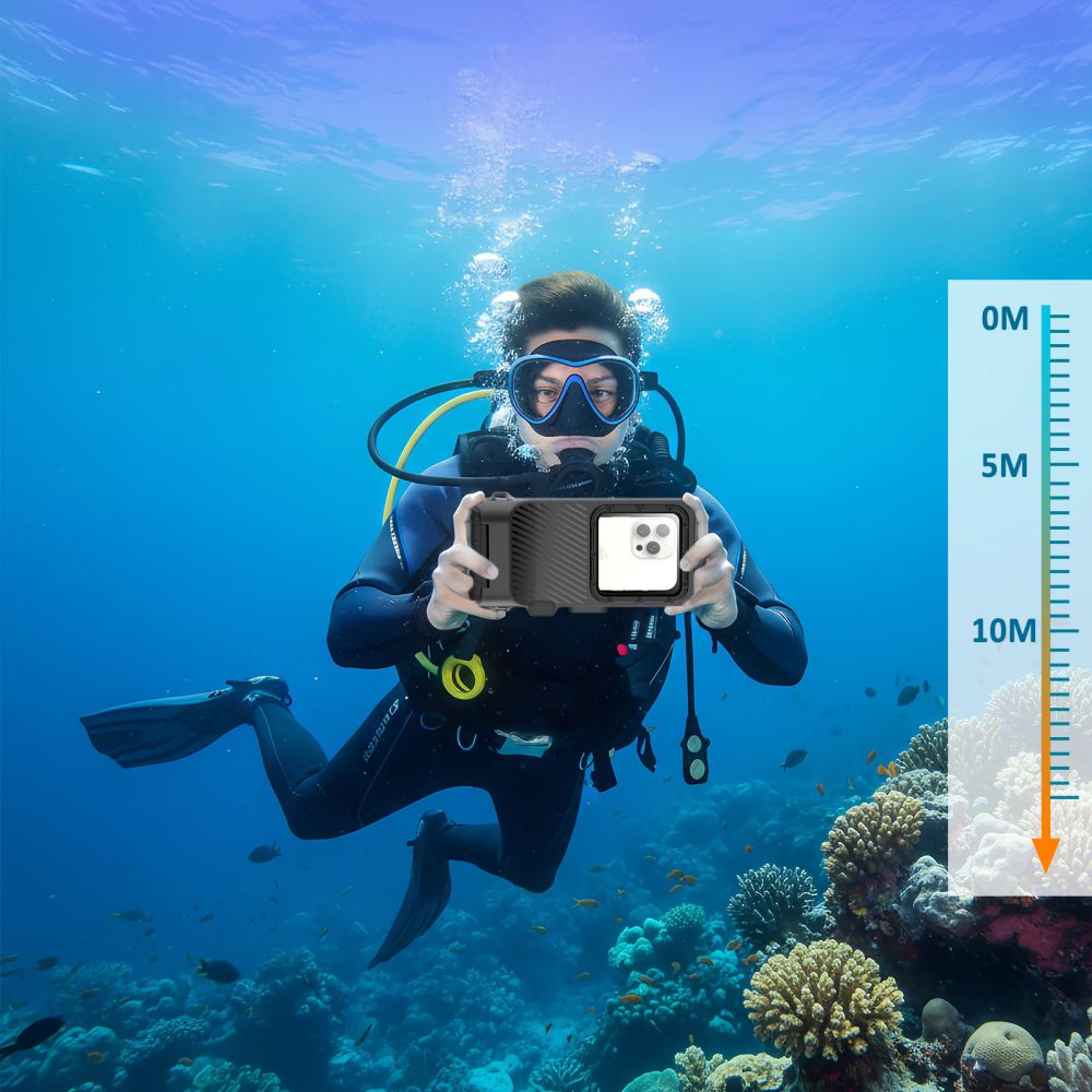 Wasserdichte Schutzhülle für Smartphone max. 6.9", Tech-Protect Universal Diving Waterproof Case, Schwarz und Grau