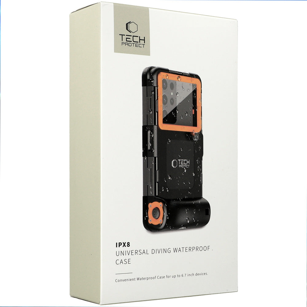 Wasserdichte Handyhülle für Smartphone von 4,7" max. 6.7", Tech-Protect Universal Diving Waterproof Case, Schwarz