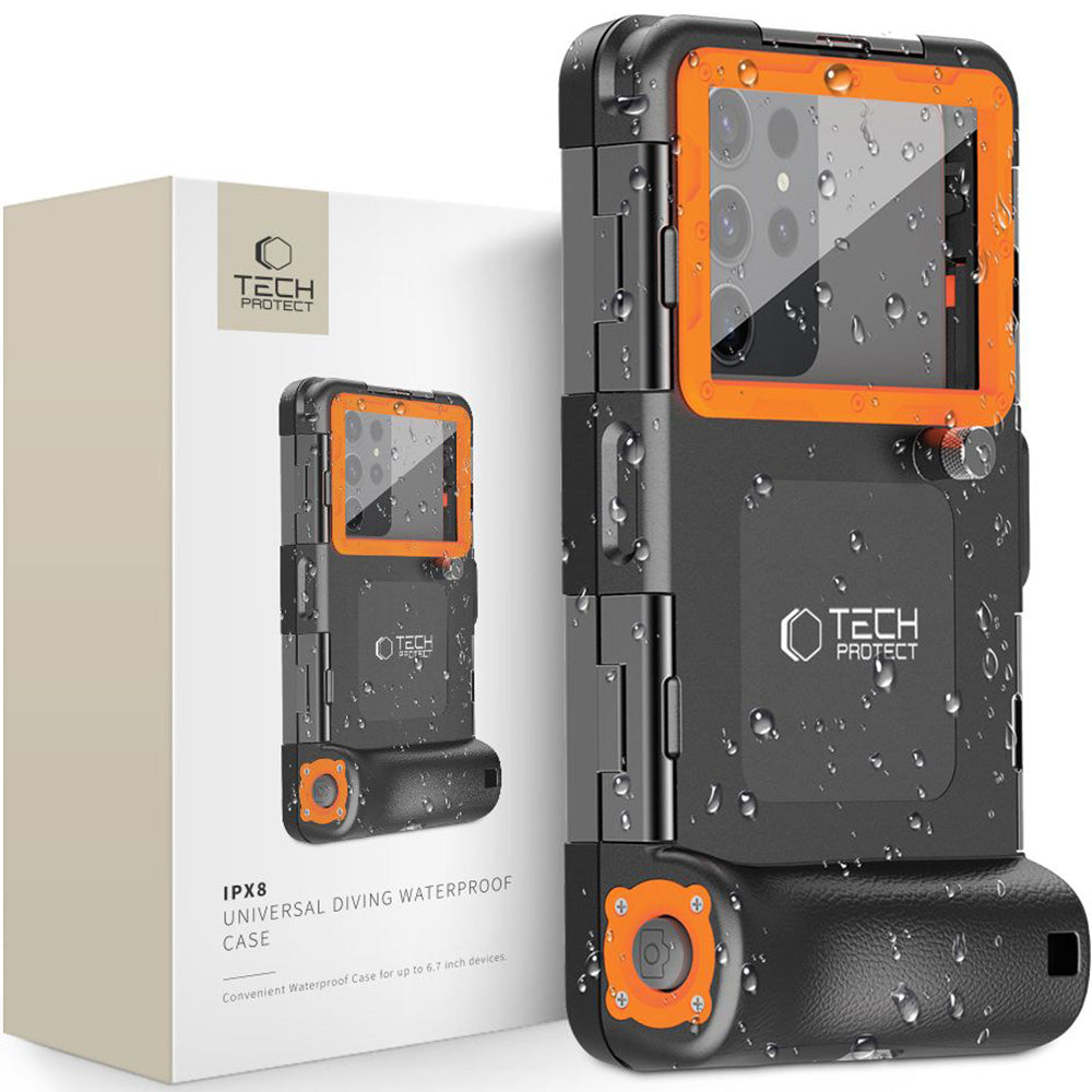Wasserdichte Handyhülle für Smartphone von 4,7" max. 6.7", Tech-Protect Universal Diving Waterproof Case, Schwarz