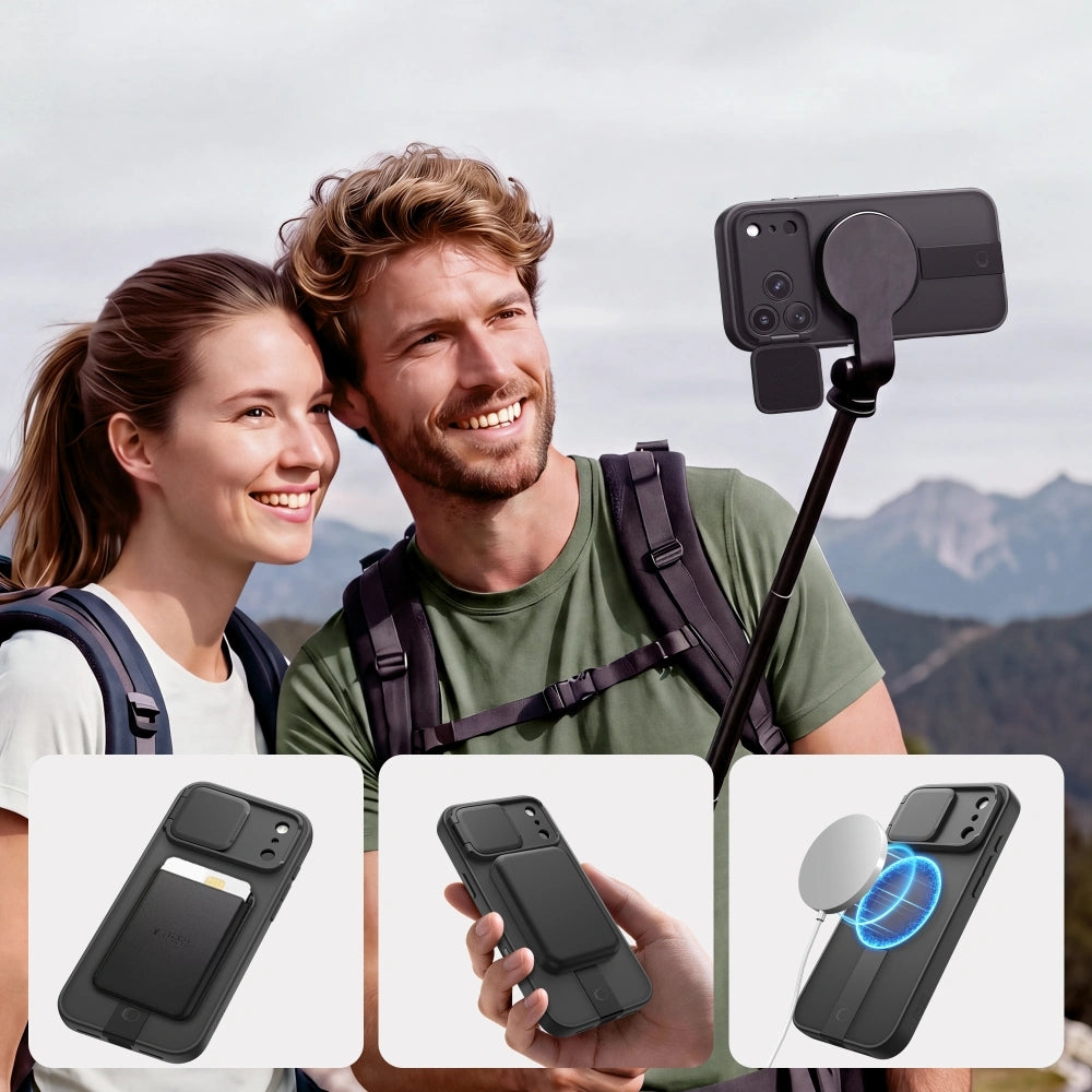 Handyhülle mit Kameraabdeckung für iPhone 18 Pro / 17 Pro, Tech-Protect Kevlar Aura mit MagSafe, Schwarz