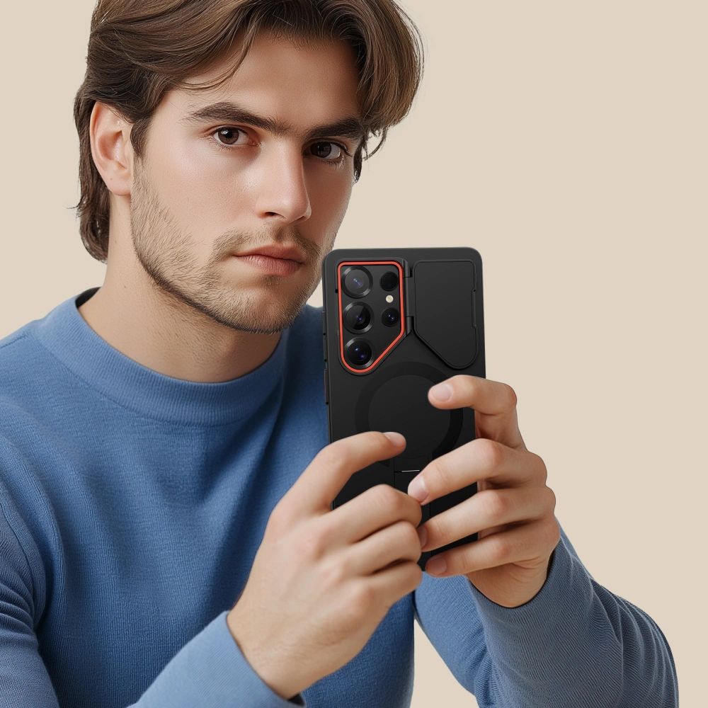 Handyhülle mit Kameraabdeckung für Galaxy S25 Ultra, Tech-Protect Kevlar Aura mit MagSafe, Schwarz