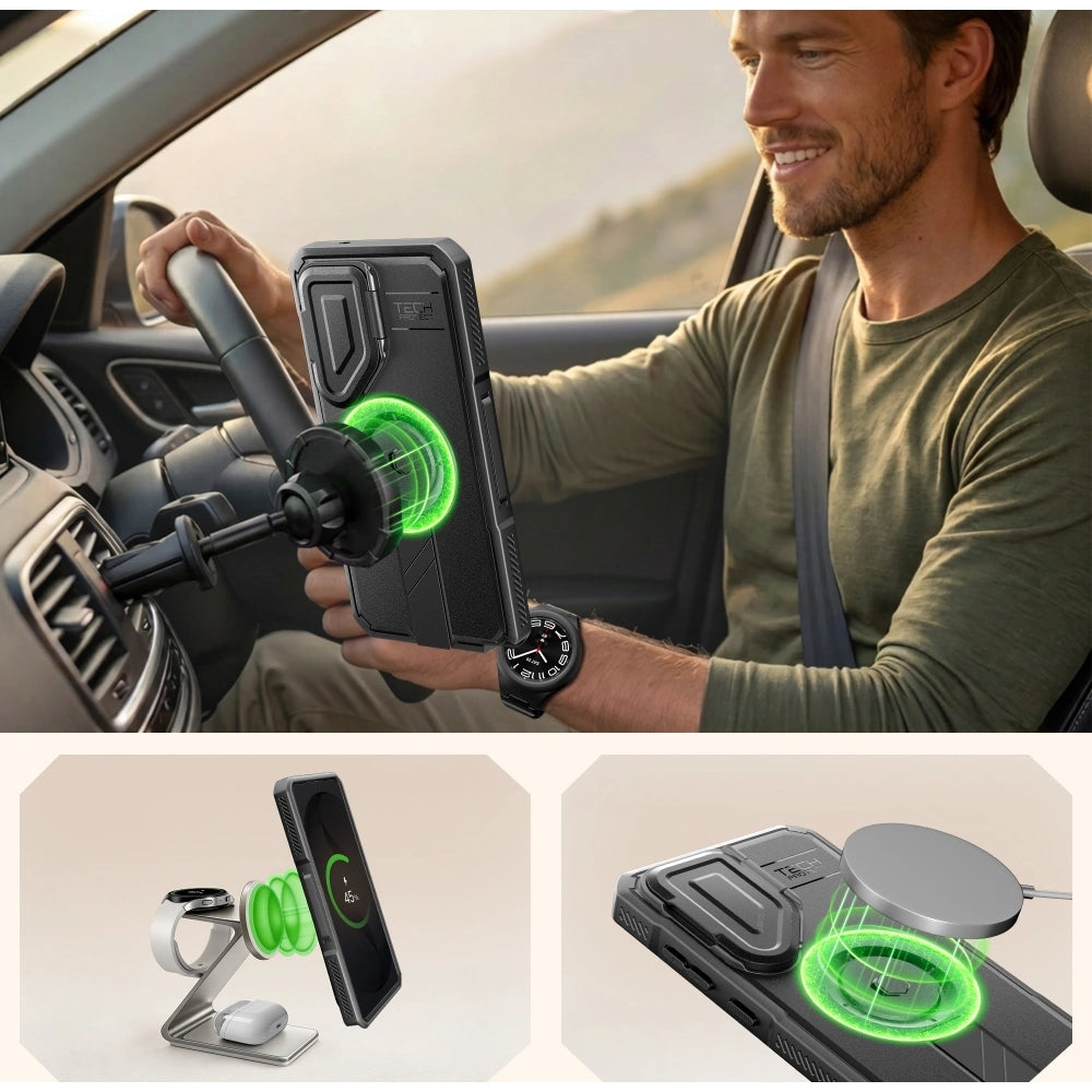 Handyhülle mit Kameraschutz für Galaxy S26 Ultra, Tech-Protect Kevlar MagSafe, 2er-Set mit 2 Rahmen, Schwarz