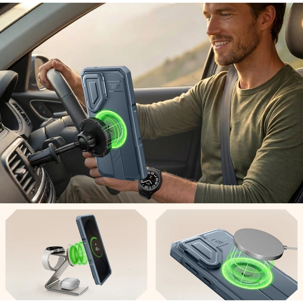 Handyhülle mit Kameraschutz für Galaxy S26 Ultra, Tech-Protect Kevlar MagSafe, 2er-Set mit 2 Rahmen, Blau