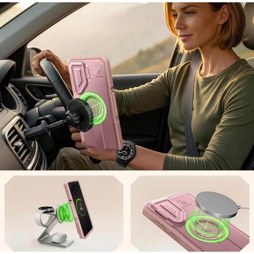Handyhülle mit Kameraschutz für Galaxy S26 Ultra, Tech-Protect Kevlar MagSafe, 2er-Set mit 2 Rahmen, Rosa