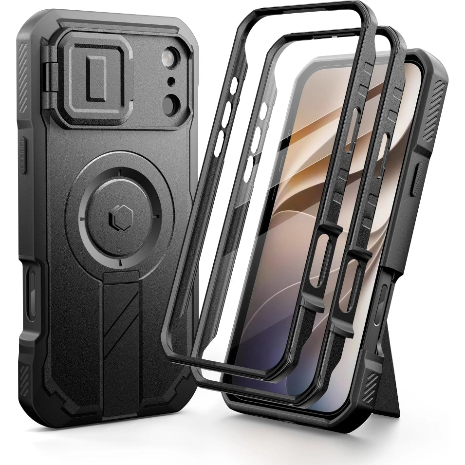 Handyhülle mit Kameraschutz für iPhone 18 Pro Max / 17 Pro Max, Tech-Protect Kevlar MagSafe, 2er-Set mit 2 Rahmen, Schwarz