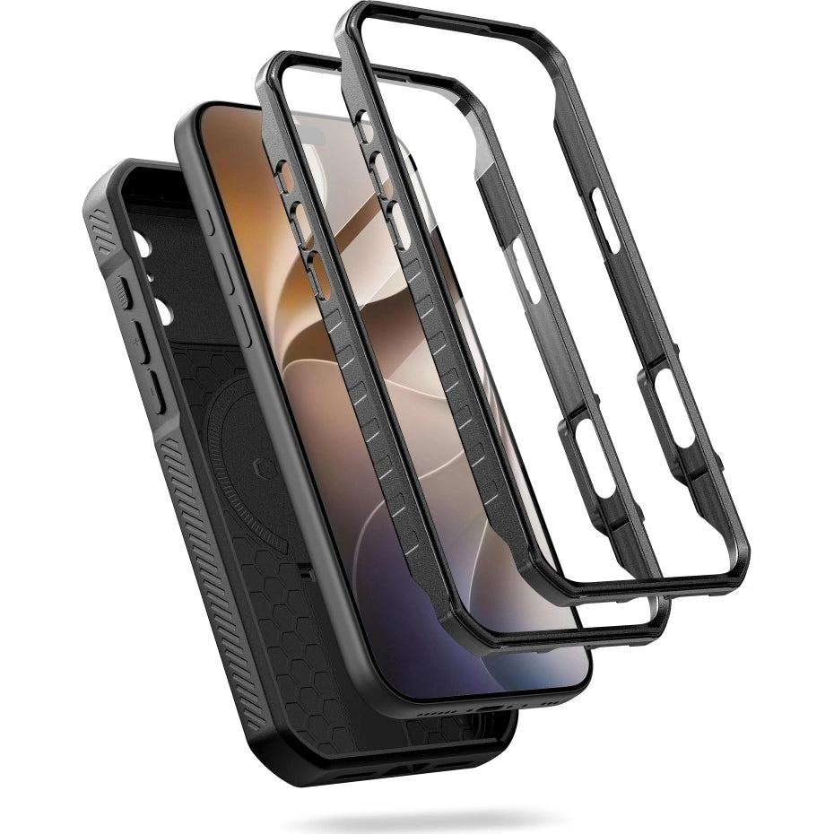 Handyhülle mit Kameraschutz für iPhone 18 Pro Max / 17 Pro Max, Tech-Protect Kevlar MagSafe, 2er-Set mit 2 Rahmen, Schwarz