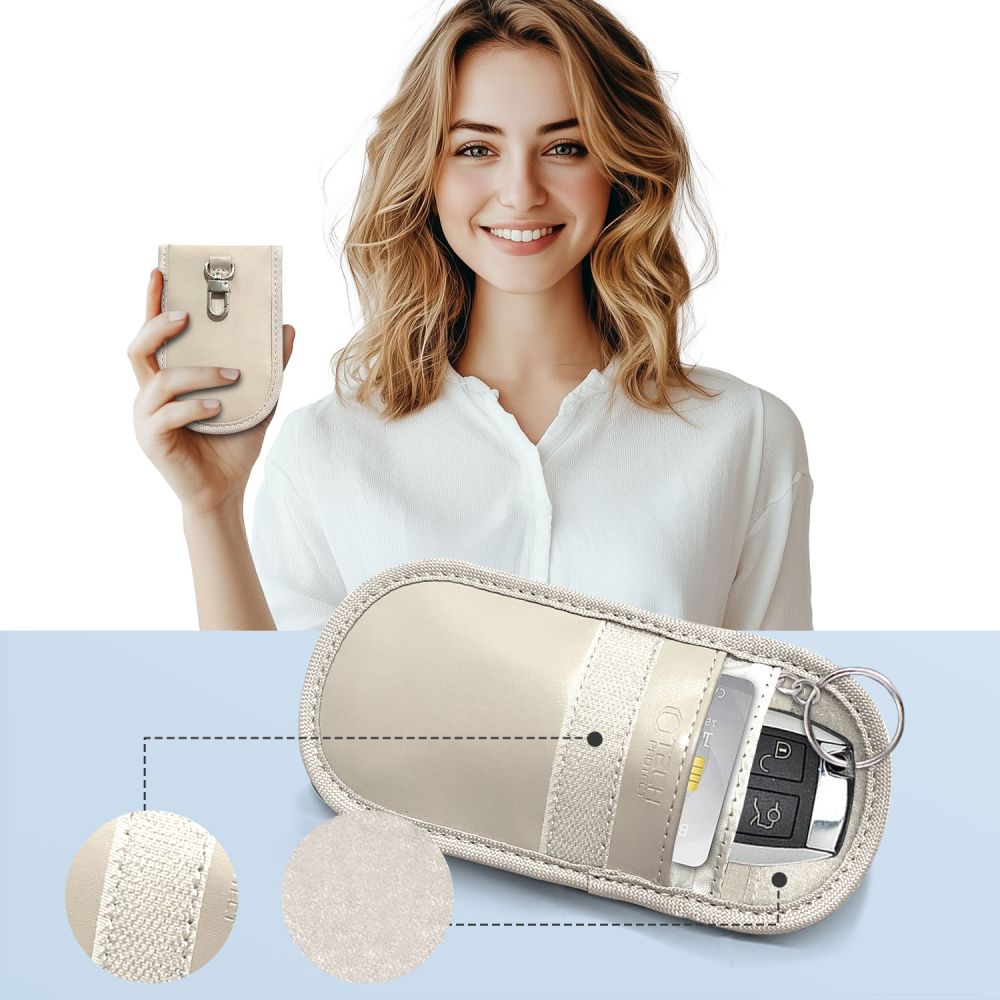 Tech-Protect KLR100 Pouch Keyless RFID Signal Blocker Faraday Cage Case, Beige