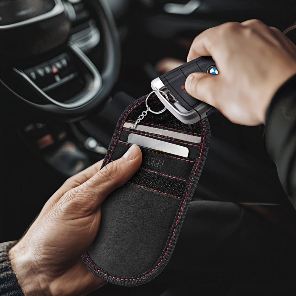 Schutzhülle Faradayscher Käfig, Tech-Protect KLR100 Pouch Keyless RFID Signal Blocker Case, Schwarz-Rot