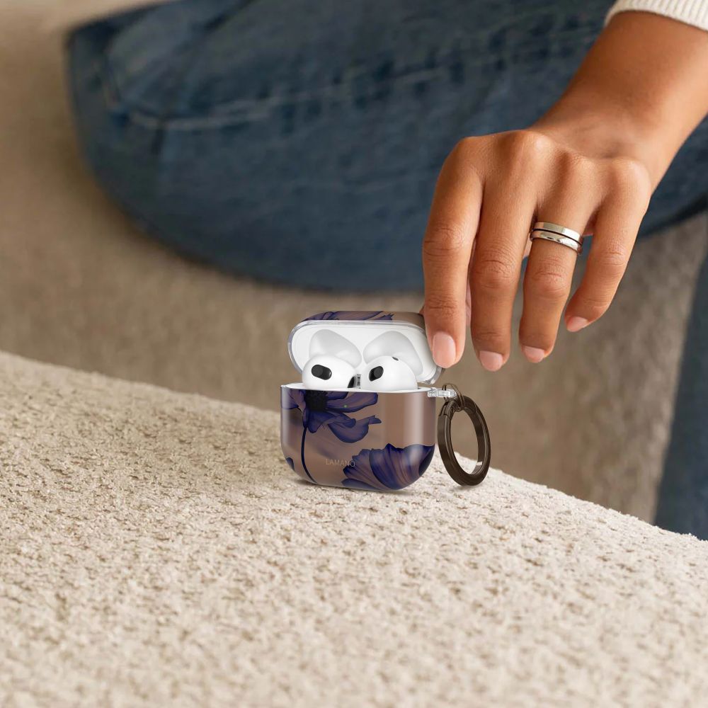 Schutzhülle für Apple AirPods 4, Tech-Protect Lamano, Braun mit Blumen