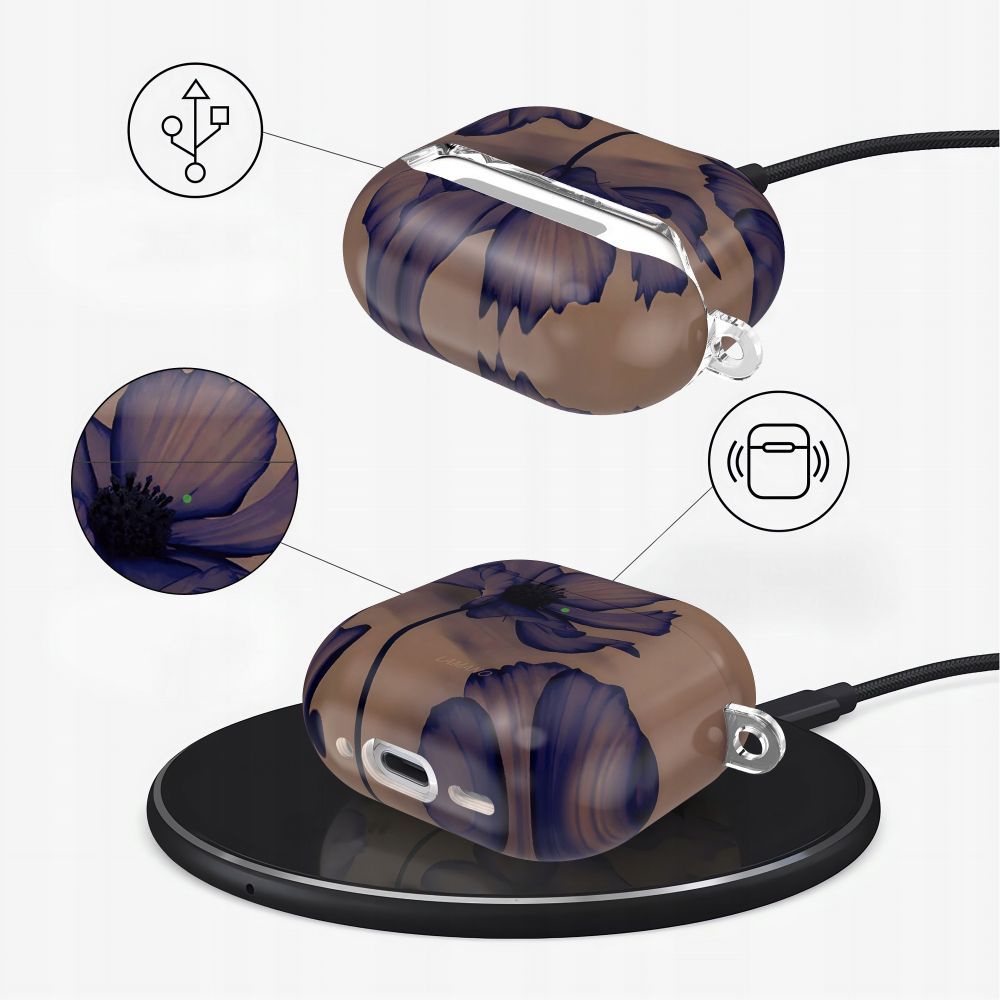Schutzhülle für Apple AirPods 4, Tech-Protect Lamano, Braun mit Blumen