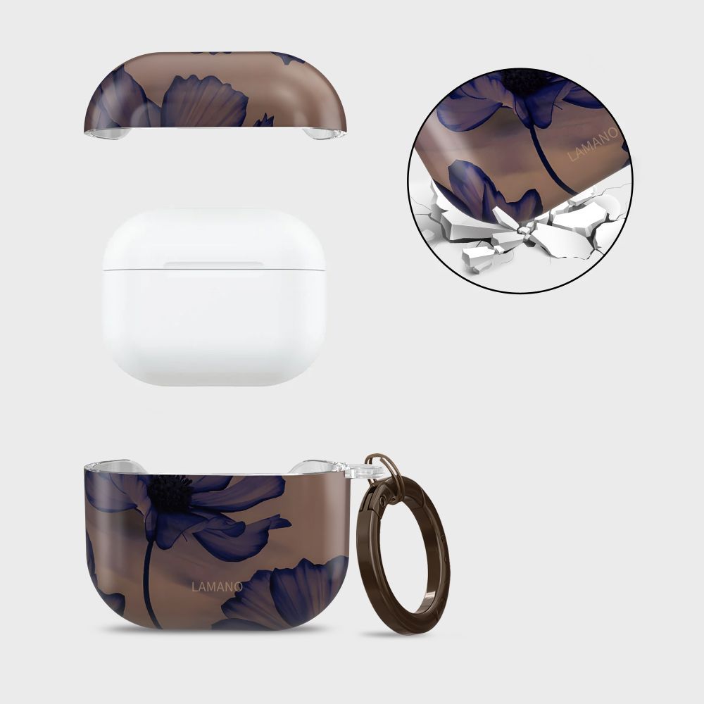 Schutzhülle für Apple AirPods 4, Tech-Protect Lamano, Braun mit Blumen