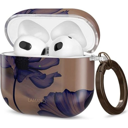 Schutzhülle für Apple AirPods 4, Tech-Protect Lamano, Braun mit Blumen